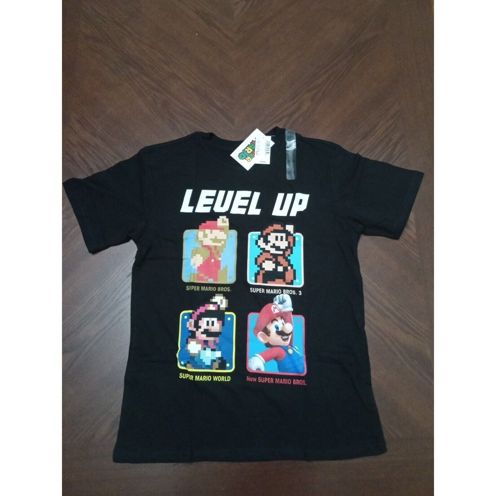 Super Mario Bros Level Up! Nintendo T Shirt Black Size L  2018 New with Tags